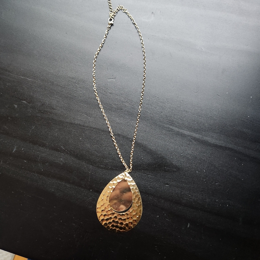 Hammered Gold Teardrop Necklace